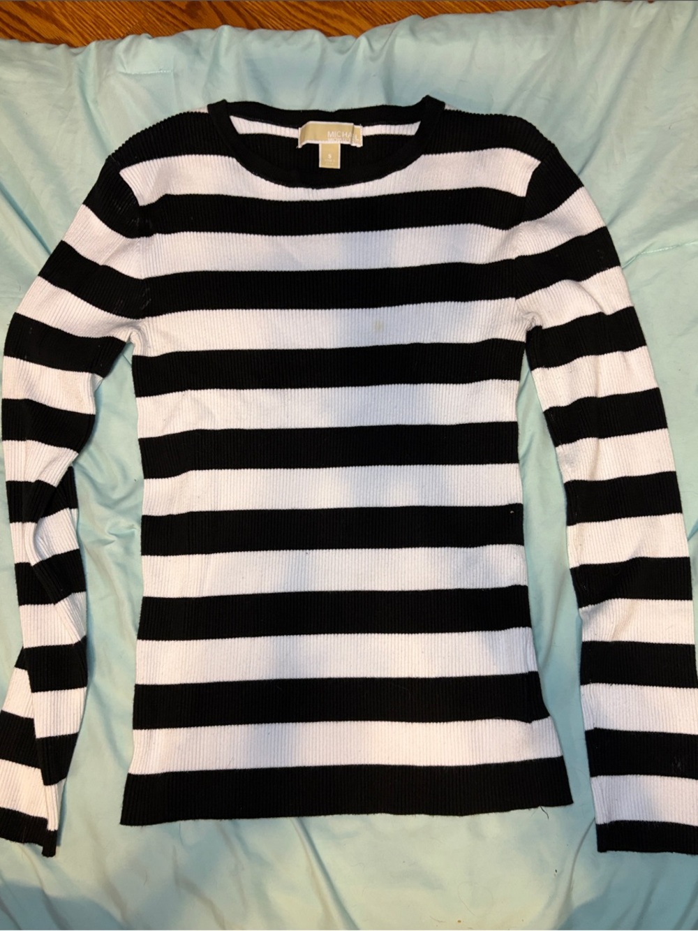 MICHAEL Michael Kors Black and White Striped Long-Sleeve Top